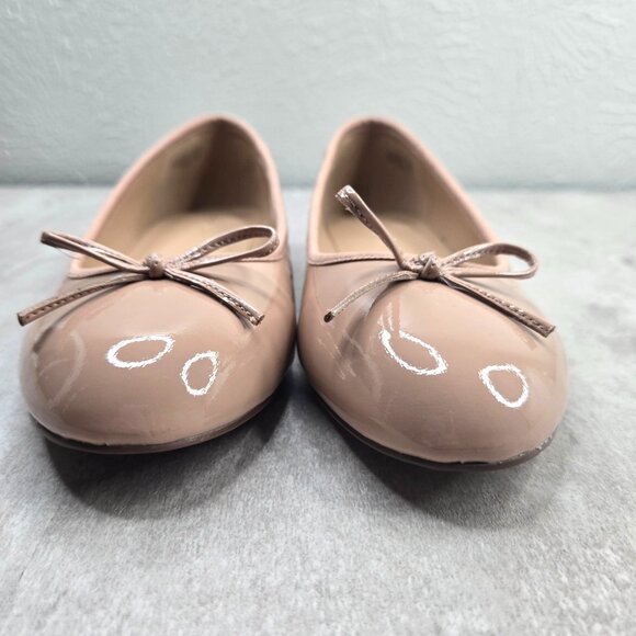 Ann Taylor Bow Ballet Flats Tan Leather Dressy Coquette Minimalist Shoe Size 6.5 - Picture 4 of 12